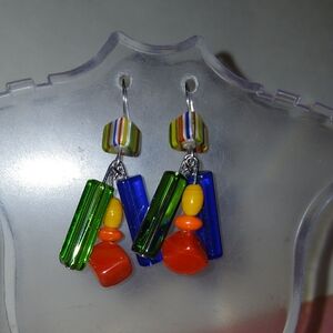 Hand Crafted Colorful Glass Bead Drop Earrings - Multicolor